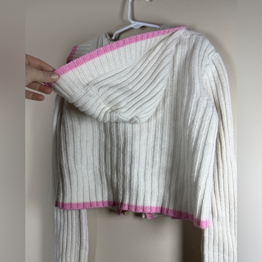 Justice Y2K Hooded Toggle Button Ribbed Knit Rabbit Fur Blend Cardigan - Picture 8 of 10